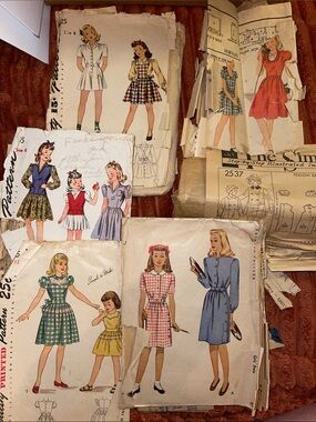 5/$25 1940s Vintage Girls Dress Sewing Patterns for collages and projects
